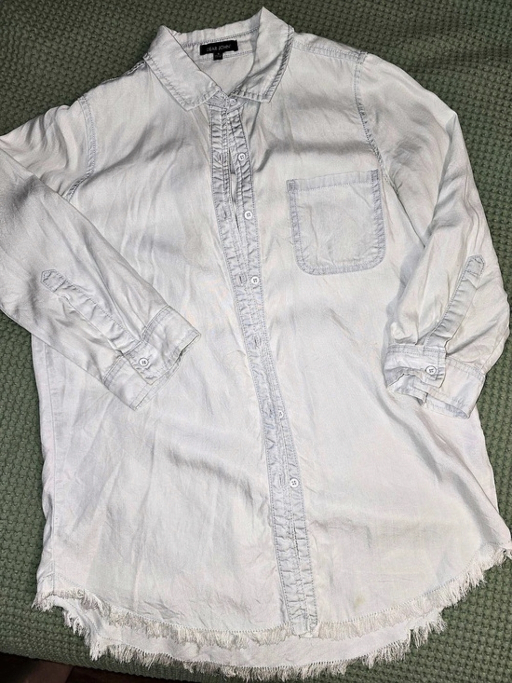 Dear John Denim Light Wash 100% Tencel Raw Hem Button Down Shirt - Size S